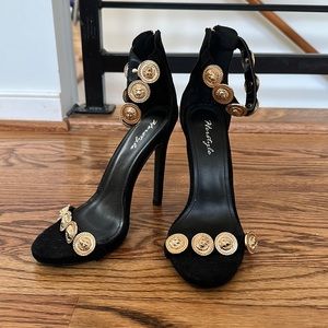 Black Suede Heels with Gold Charms